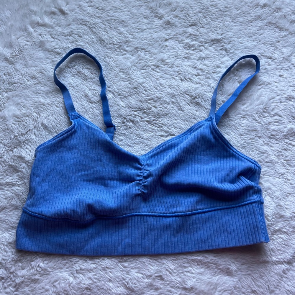 OFFLINE by Aerie Recharge Blue Ribbed Bralette Least Support Medium NWOT Workout